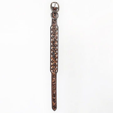 BAR H EQUINE Leaf Classic Colton Hand Carved Western Leather Dog Collar Brown